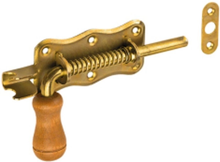 Spring bolt with wooden knob 150 × 50 mm, yellow zinc