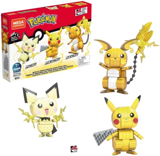 Mega Construx ehituskomplekt POKÉMON: Pikachu ja tema evolutsiooniline trio