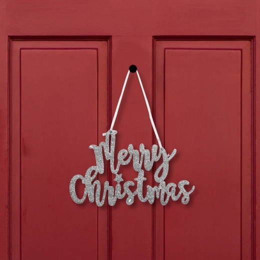 Christmas decoration with Merry Christmas inscription, silver