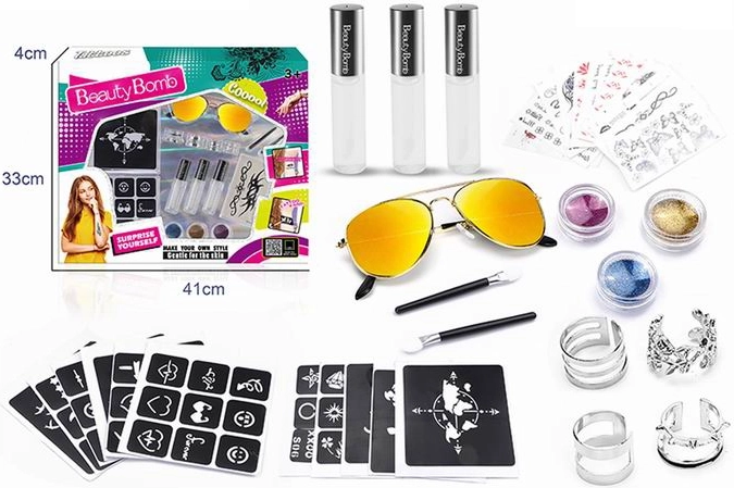 Temporary Tattoo Set with Glasses BEAUTY BOMB