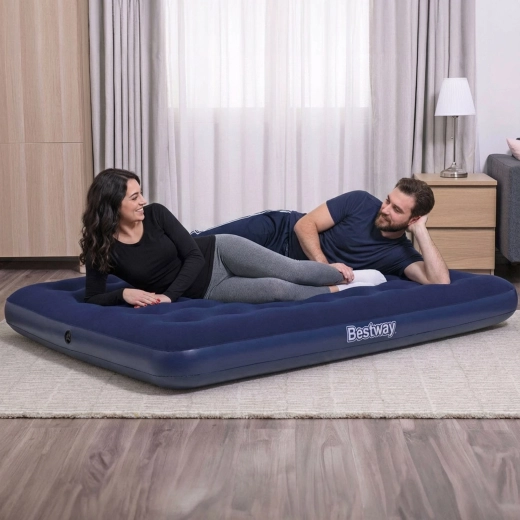 Blue Inflatable Velour Mattress 191 × 137 × 22 cm