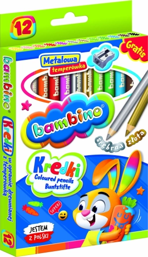Bambino ümmargused pastellid 12 värvi teritajaga