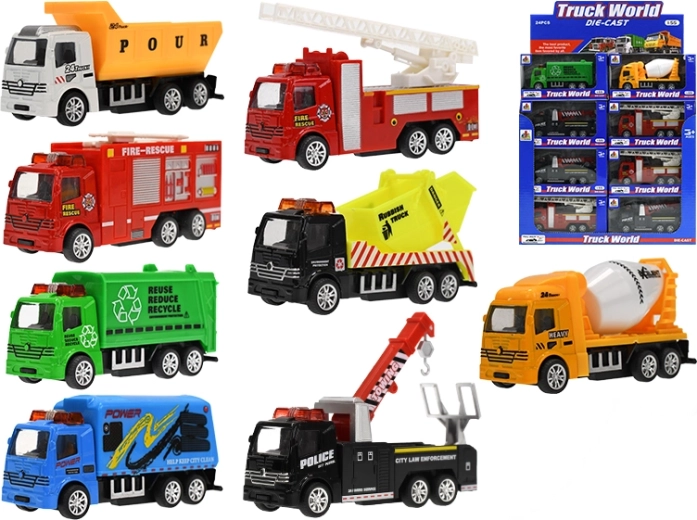 Metal truck 10 cm 1:55 with pull-back drive, 8 types in box