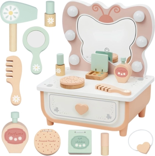 Wooden vanity with butterfly mirror and lights + cosmetic accessories TOOKY TOY