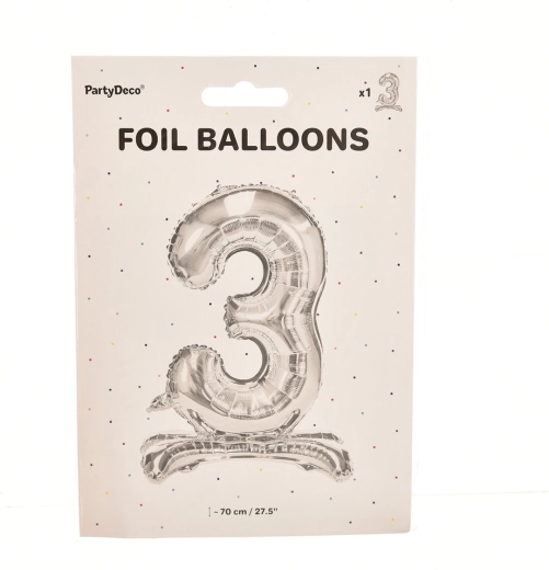 Seisev fooliumõhupall number 3, hõbedane, 70 cm