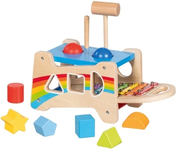 3-in-1: pounding bench, shape sorter, and xylophone