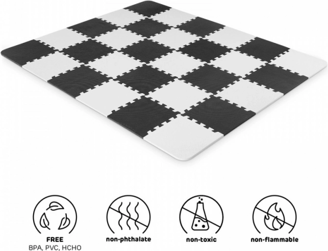 Kinderkraft vahtplastist puslealus Luno 150 × 180 cm must-valge (30 osa)