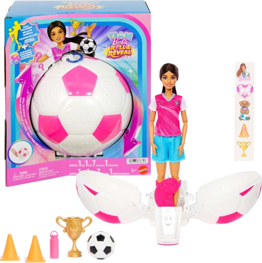 Mattel Barbie Team Roll and Reveal jalgpallur tarvikutega