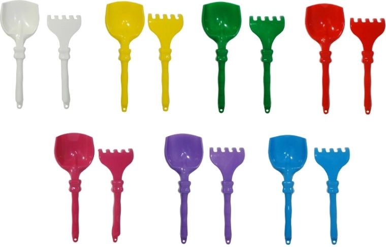 Plastic shovel and rake for kids' sand play