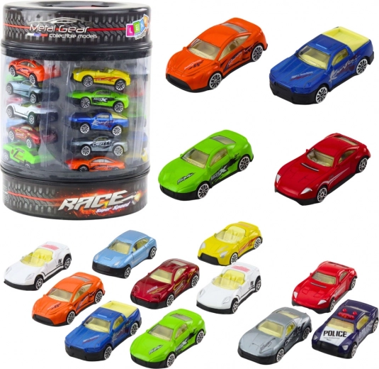 Metallist mänguautode komplekt tuubis 1:64 – moodsad sportautod, 25 tk
