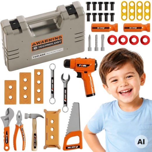 Woopie tool set in a case, 45 pieces with battery-powered screwdriver and light