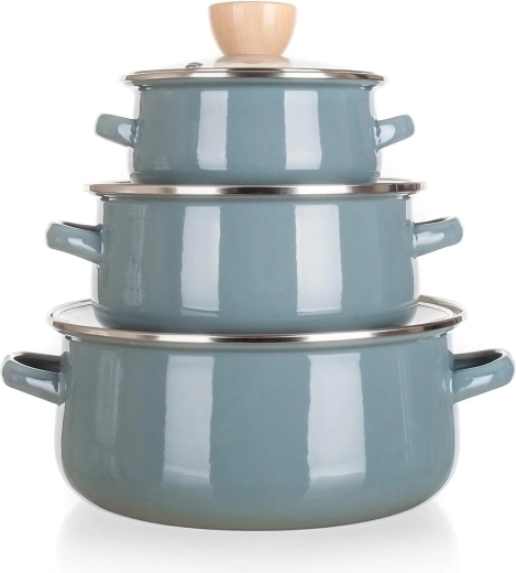 Emailitud pottide komplekt Natural Olive, 6-osaline