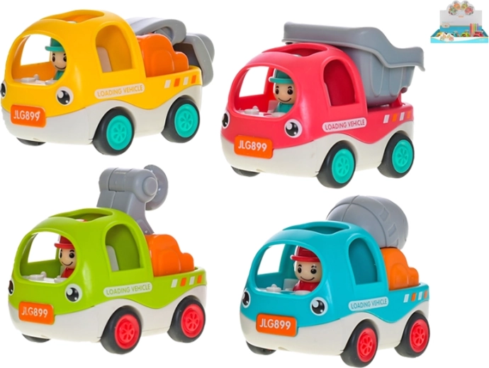 Lõbusad ehitussõidukid tagasitõmbemehhanismiga 6,5 cm – komplekt 12 tk
