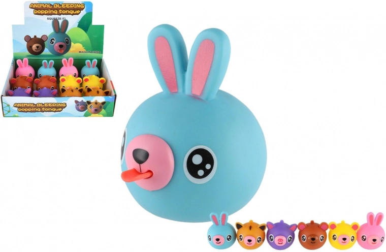 Piiksuv kummist loomake keelega 6 cm
