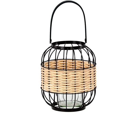 Metall-puidust latern klaasist sisuga, kõrgus 24/39 cm