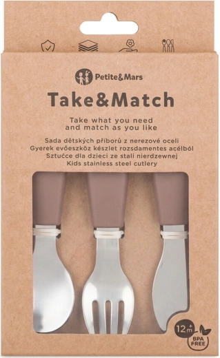 Petite&Mars roostevabast terasest laste söögiriistade komplekt Take&Match Velvet latte 12k+