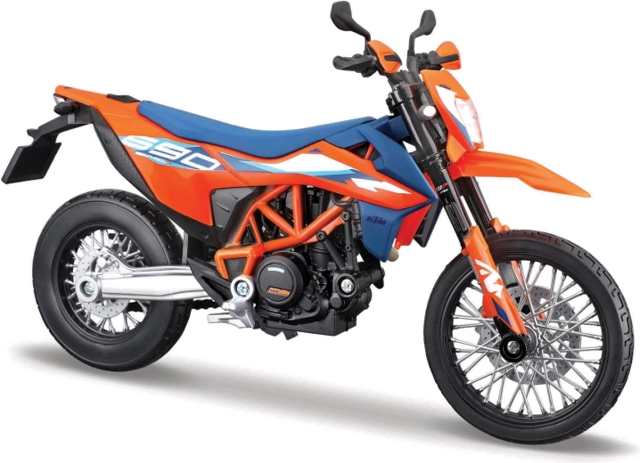 Maisto mootorratta mudel 1:12 KTM 690 SMC R (2023) alusega – oranž-sinine