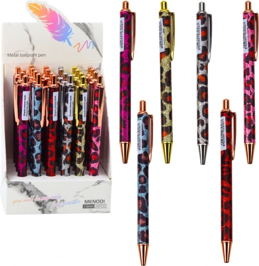 Metal retractable ballpoint pen with leopard print, blue ink 1.0 mm