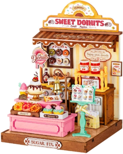 RoboTime Mini House Model Donut Shop – 3D Wooden Puzzle Kit