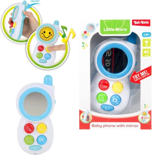Children's mobile phone with mirror, light and sounds