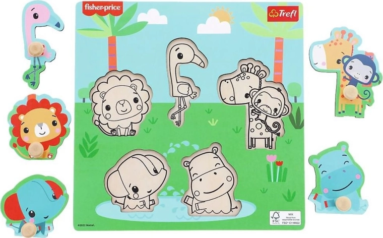 FISHER-PRICE Wooden Peg Puzzle with knobs, 5 pieces