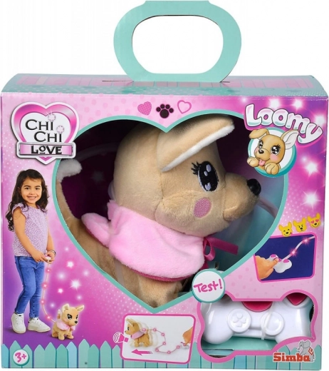 Interactive Plush Dog CHI CHI LOVE Loomy with Light-Up Leash and Remote Control, 18 cm
