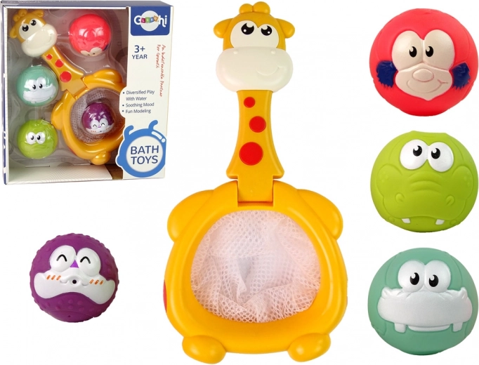 Rubber mini basketball giraffe bath toy with balls