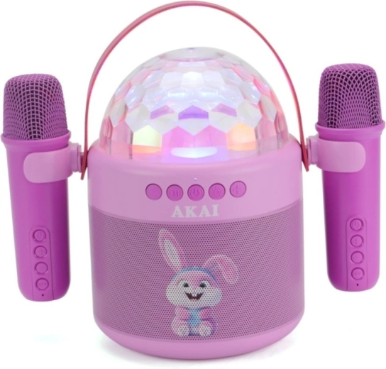 AKAI JoyBox Kids laste karaoke komplekt kõlariga, 2 juhtmevaba mikrofoniga ja RGB LED-valgustusega