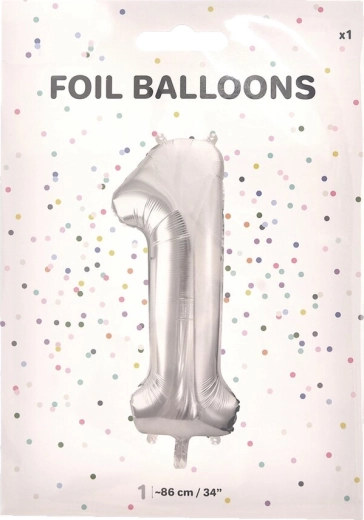 Silver foil balloon number 1, 86 cm