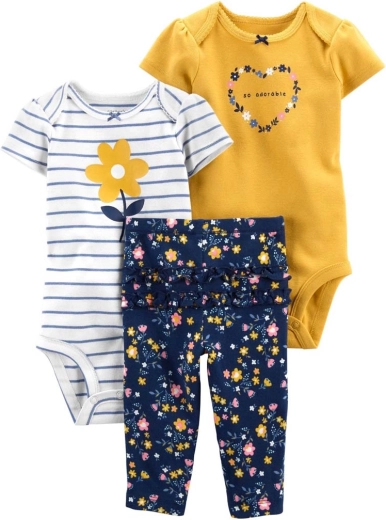 Carter's 3-piece baby set – 2× short-sleeve bodysuits and long pants Multiflora, girl, size 56 (NB)