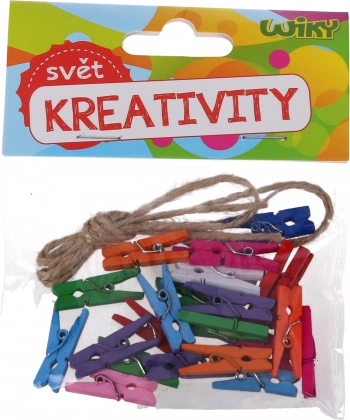 Colorful mini clothespins 2.5 cm with string, 25 pcs
