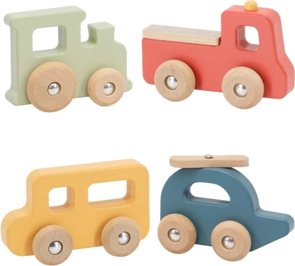 Viga PolarB wooden set of colorful vehicles, 4 pcs