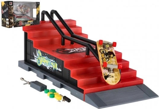 Sõrmeskatepark treppide ja käsipuuga – 8 cm fingerboard rampi ja tarvikutega