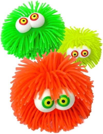 Pehme kummist muljutav pall valguse ja suurte silmadega 8 cm – 1 tk