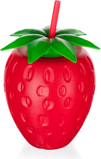 Plastic strawberry-shaped bottle with straw 880 ml