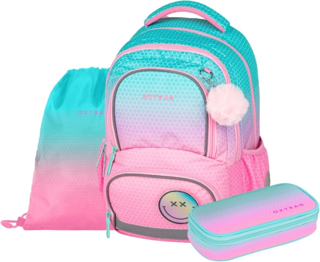 Koolikomplekt OXYBAG OXY NEXT Ombre Pink – seljakott, pinal ja sussikott
