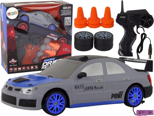 RC sports car 1:24 with interchangeable wheels – Gray