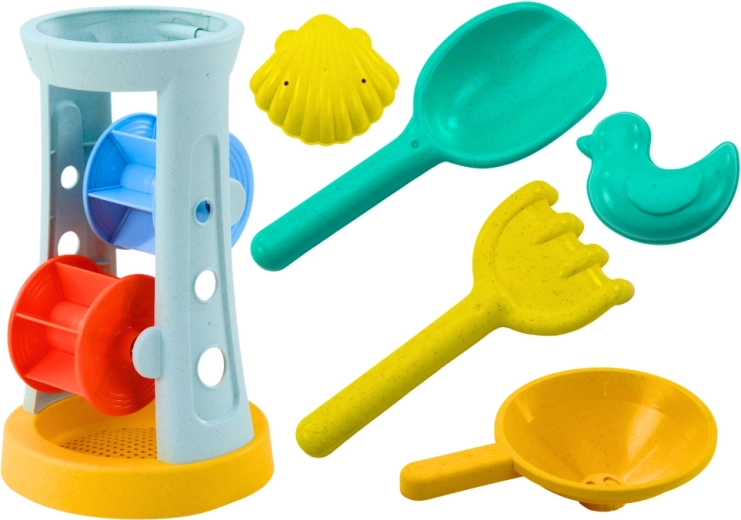 Sand toy set with mill, shovel, rake and molds
