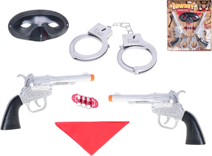 Cowboy Set with Pistols, Handcuffs, and Mask – 2 Pieces