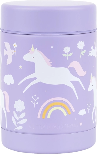 A Little Lovely Company isoleeritud roostevabast terasest toidutermos karp ükssarvikute ja vikerkaarega 300 ml