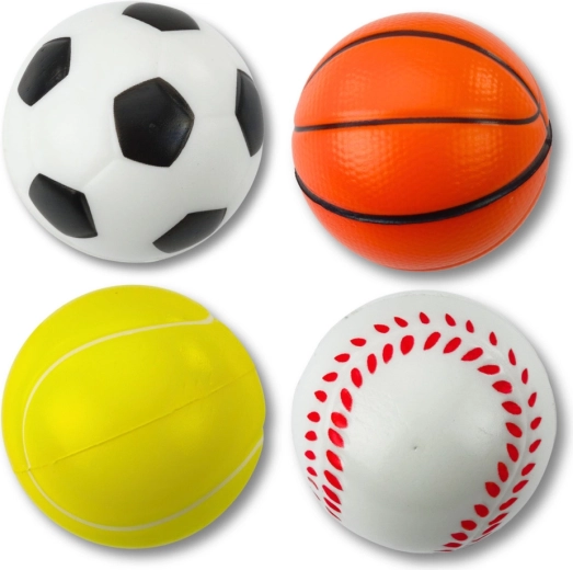 Pehmete spordipallide komplekt 6 cm – jalgpall, korvpall, tennis, pesapall (4 tk)