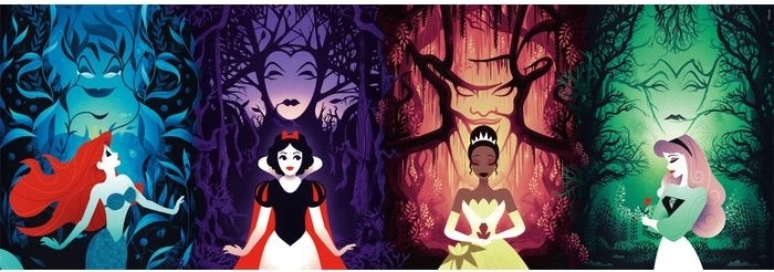 Panoraamne pusle CLEMENTONI Disney printsessid ja kurikaelad 1000 tükki