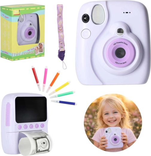 Laste kohese printimisega fotoaparaat 16× suumiga, lilla, tarvikute komplektiga