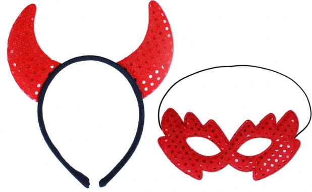 Set devil horns and sequin mask for adults