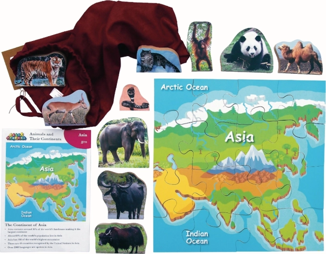 Wooden Puzzle Asia and Its Animals 16 Pieces