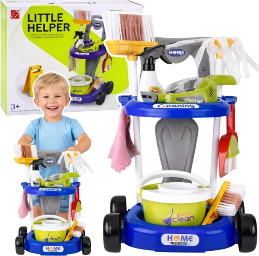Interactive kids’ cleaning cart with vacuum and 20 accessories