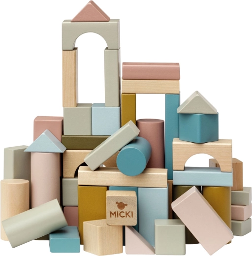 Pastel wooden blocks for children, 60 pcs, Micki