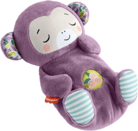 Purple plush monkey with music, lights, and rhythmic breathing for babies