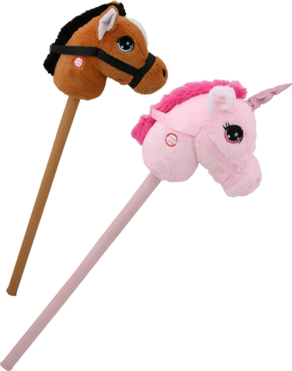 Plush hobby horse – horse or unicorn with battery-powered sounds - 1 piece