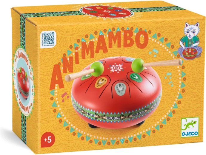 Djeco Animambo Red Tongue Drum with Sheet Music